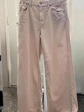 UNIQLO Wide Leg Jeans Cream Off White Cotton Lyocell Waist 28 / Woman’s 6